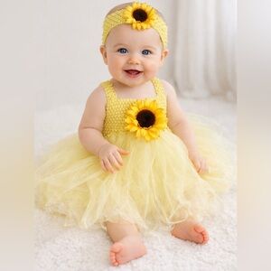My Sunshine Sunflower Tutu Dress Matching Headband & 2 handband Size 0-9 months